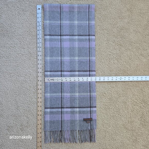 100% Cashmere Fringe Scarf Lavender and Grey Plaid Louisa Perini - Picture 10 of 10